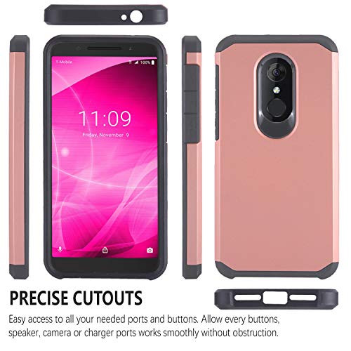 Starshop Compatible For Revvl 2 Phone Case, Included [Tempered Glass Screen Protector], Absorption Drop Protection Dual Layers Impact Advanced Rugged Protective Cover- Rose Gold #TOP5