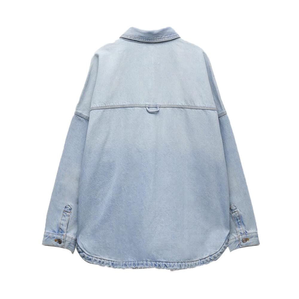 Chemise Tunique Décontractée Pour Femme,Chemisiers En Denim Surdimensionnés Vintage Pour Femmes, Manches Longues, Veste Boutonnée Décontractée, Revers Bleu, Chemisiers En Jean De Travail, Tunique, J