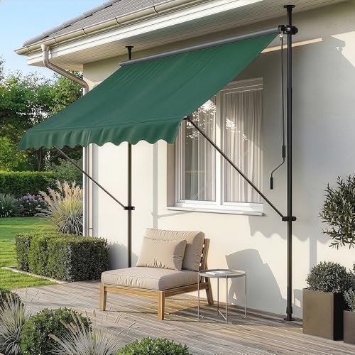 pro.tec Toldo Retráctil Stem Toldos Exterior Terraza Balcón Ajustable en Altura Manual Resistente Protector de Sol Sin Taladrar Acero/Poliéster 150 x 120 x 220-309 cm - Verde Oscuro