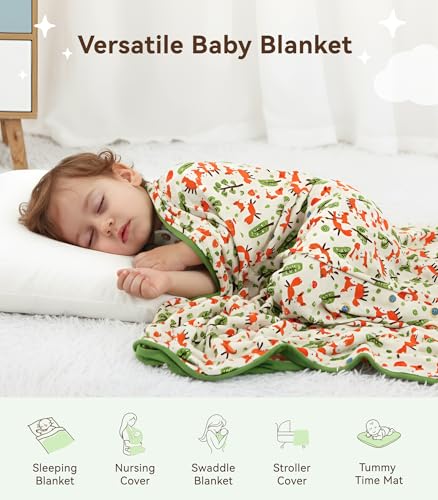 Image of Premium Baby Blankets, Soft Viscose from Bamboo Blanket for Boys and Girls, Nursery Crib Bedding Quilt for Newborn and Toddler, Cooling for Hot Sleepers, 50'' x 50'' Little Fox