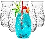 Coupe d'ananas - Verres Tiki pour cocktails - Pina Colada Verres à boire d'ouragan pour Bar Decor Ensemble de 6 - Boisson mixte extérieur Thé glacé Verre Hawaii Barware tropical 17 Oz