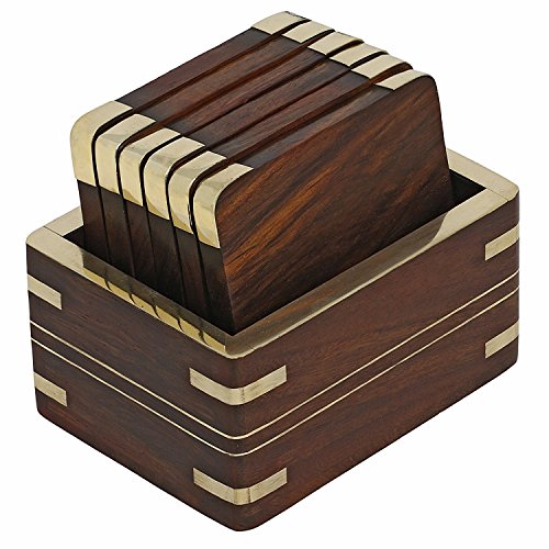 ITOS365 Wooden Drink & Glass Coasters - Set Of 6 | Durable Wood Table Coaster...