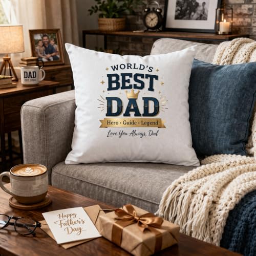 Image of Premium Throw Pillow Cushion | Best Dad Gift | Father's Day, Birthday for Papa | Soft & Cozy 16x16 inch with Premium Filler - World's Best Dad
