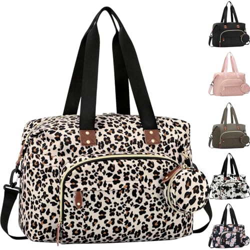 Tenot Diaper Bag Tote with Pacifier Case, Baby Bag for Women with Shoulder Straps, Travel Diaper Tote for for Mom and Dad Leopard Print