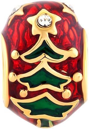Miniatura 3 de Encantos abalorios de esmalte de árbol de Navidad encantados para pulseras de cadena de serpiente