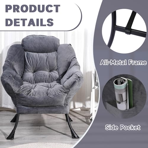 Lazy Chair with Ottoman, Modern Accent Contemporary Lounge Cozy Chair, Leisure Footrest Upholstered Armchairs Sofa Chair Set with Armrests for Bedroom, Living Room, Office, Dark Gray