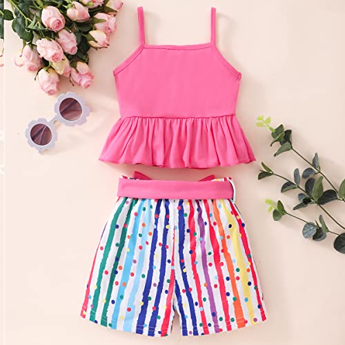 Nubeehoho Toddler Girl Clothes Summer Spring Outfits 2 Piece Cherry Red Spaghetti Tank Tops Rainbow Short Sets Size 6 (Rainbow-683) #TOP5