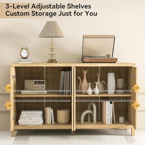 Sideboard-Buffet-Cabinet-with-Storage-55-Modern-Fluted-Cabinet-with-Doors-Shelves-Multifunctional-Accent-Console-Cabinet-for-Home-Kitchen-Hallway-Entryway Sideboard Buffet Cabinet with Storage 55 Modern Fluted Cabinet with Doors Shelves Multifunctional Accent Console Cabinet for Home Kitchen Hallway Entryway