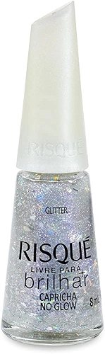 Esmalte Risqué Livre para Brilhar Glitter Prata Capricha no Glow 8ml