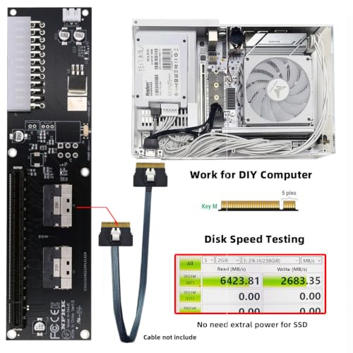 Image of CY Dual Slimline 8X SFF-8654 74Pin VROC to PCIE PCI-Express 16x Adapter with ATX 24Pin Power Switch Port