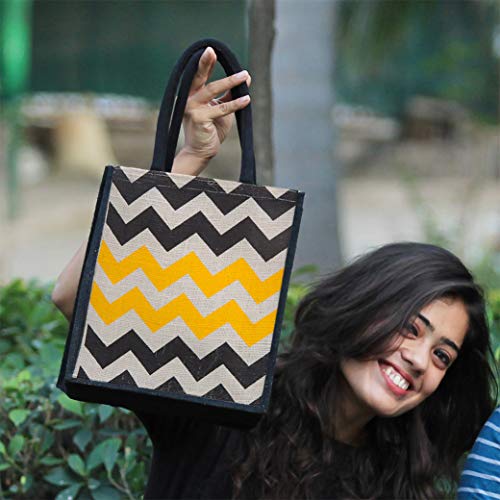 Image of H&B Jute Bags for Lunch for Men Jute Bags with Zip - Zigzag