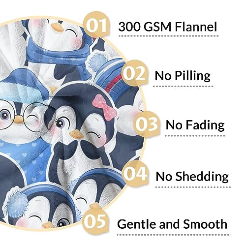 Penguin Blankets - Soft Fuzzy Blanket Throw for Kids, Adults - 30"x40" Small Blankets for Living Room & Office - Blue Cute Blanket Gifts