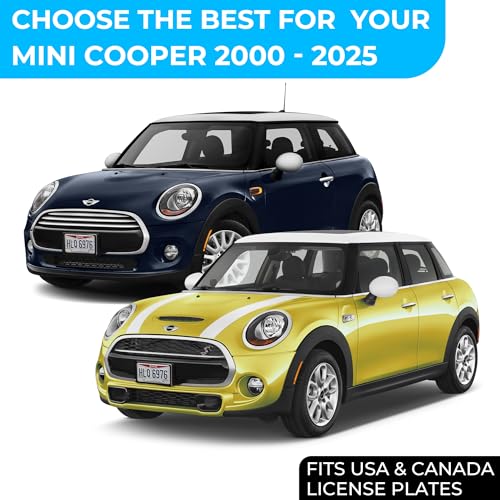 Front Bumper License Plate Bracket for Mini Cooper 2000-2025, Plate Holder Set w 6 Unique Screw Bolts & Wrench Kit, License Tag Mounting Kit, Quality Plate Holders, Premium Car Accessories