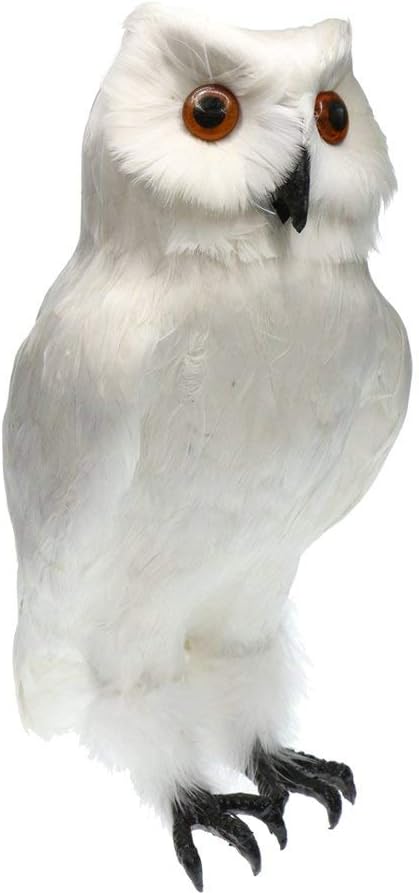 Artificial Feathered Owl Realistic Bird Decoration Taxidermy Garden Decor - White 1