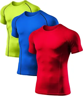 ATHLIO 1 or 3 Pack Men's Cool Dry Short Sleeve Compression Shirts, Sports Baselayer T-Shirts Tops, Athletic Workout Shirt