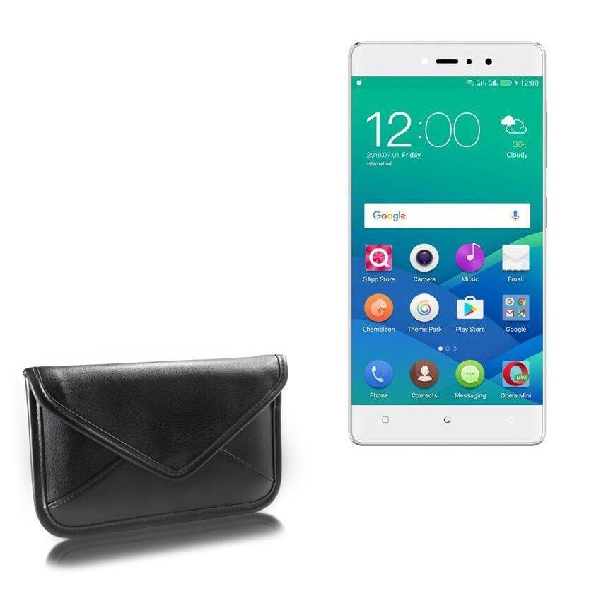 BoxWave Case Compatible with QMobile Noir Z12 Pro - Elite Leather Messenger Pouch, Synthetic Leather Cover Case Envelope Design - Jet Black