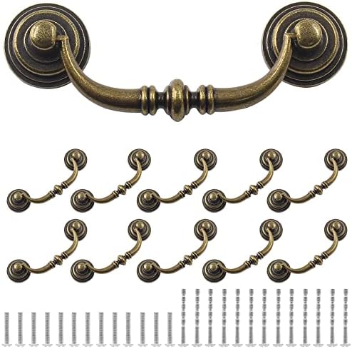 Waziaqoc 6PCS Antique Drop Bail Pulls, 6.3" Hole Center Shabby Chic Drawer Pulls Vintage Bronze Cabinet Pull Handles for Dresser Cupboard Wardrobe Kitchen Door