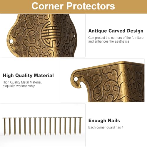 Image of 4 Pcs Baseboard Corner Protectors,Vintage Metal Skirting Board Corner Protectors for File Boxes,Bookshelves,Wooden Cases,Jewel Cases Decorative (Bronze)