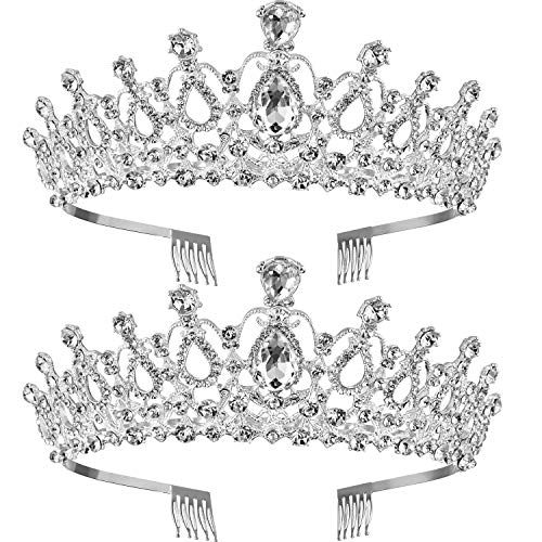 2 Pack Tiara Princess Crown Girls Tiara with Combs Women Wedding Crystal Rhinestones Tiara Crown Exquisite Kids Princess Tiara Headband Adult Christmas Halloween Costumes Hair Accessories