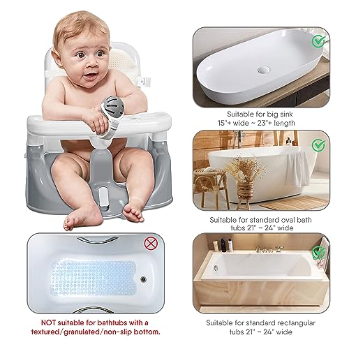 Babybond Baby Bath Seat With Sitting & Lying 2 Modes, 3-Speed Adjustment, Powerful Suction Cups, Infant Bathtub Chair With Washable Pillow, Folding And Hanging (Grey) #TOP6