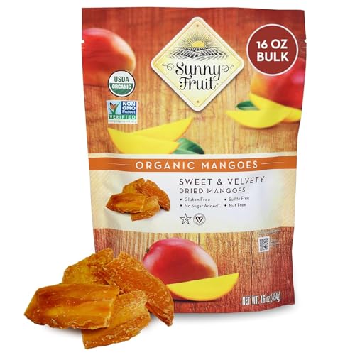 Sunny Fruit Soft Organic Dried Mangoes - 1 Pound Bulk Bag | No Preservatives, No Sugar Added | Healthy, Naturally Sweet Tropical Dried Fruit Snack | NO SULFIDES, NON-GMO, VEGAN, HALAL, KOSHER
