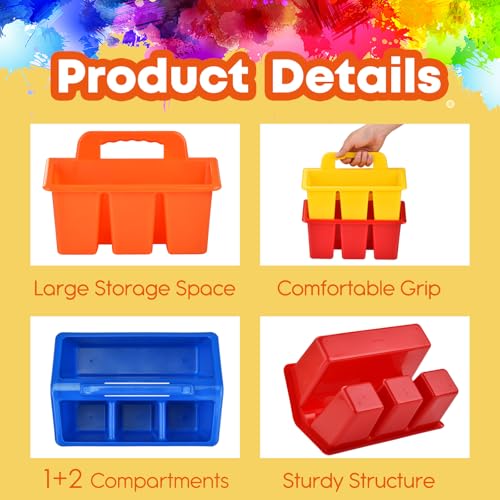 ALINK Classroom Caddy Storage Basket with Handle, 6 Pack Plastic Arts Office Crafts Caddy 4 Compartments for Kids, Pencil, Crayon, Marker, School Supplies, 6 Colors by ALINK - Image 3