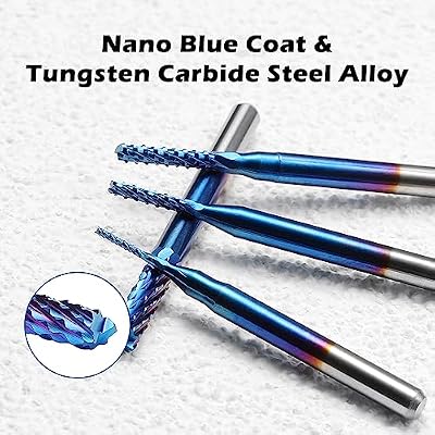 SainSmart Genmitsu 10Pcs Nano Blue Coat End Mill CNC Router Bits, 0.8-3mm, 1/8 Shank