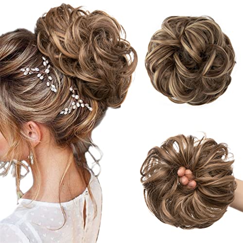 JJstar Grande Chignon Finto per Capelli, Chignon Facile per Capelli Elastico Capelli Finti Ondulato Capelli Veri Coda di Cavallo Pezzo di Capelli Spessi Updo per Donne Ragazze (Castano miele)
