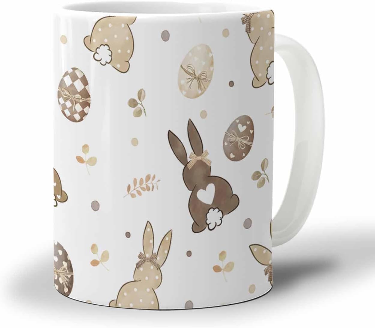 BEMIGO Ceramic Coffee Mug Easter Egg Rabbit Tail Ceramic Mug White Cup, Polka Dots Insulated Coffee Cup with Handle with Pattern Perfect for Tea and Hot Beverages, 12oz