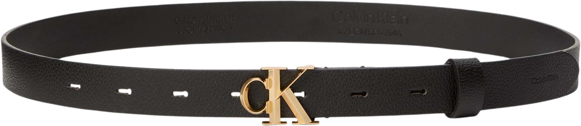 Calvin Klein Facted Ck Buckle 25Mm Pebble YIH - BLACK ANTIQUE LIGHT GOLD 75