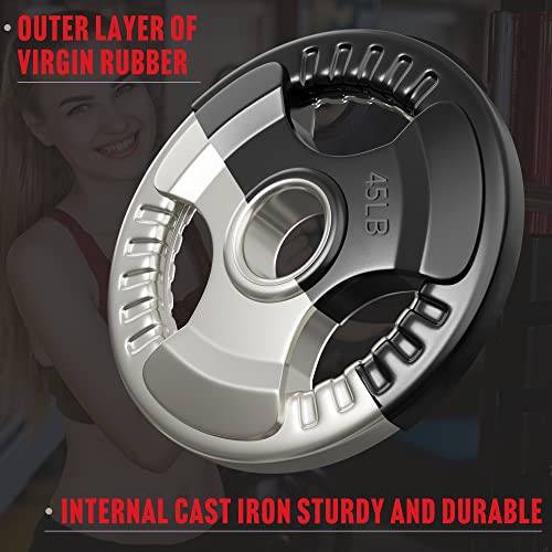 Elevens Rubber Weight Plates 2-Inch Cast Iron Grip Plates Olympic Plates For Weightlifting, Strength Training, Muscle Toning, Crossfit In Home & Gym #TOP2