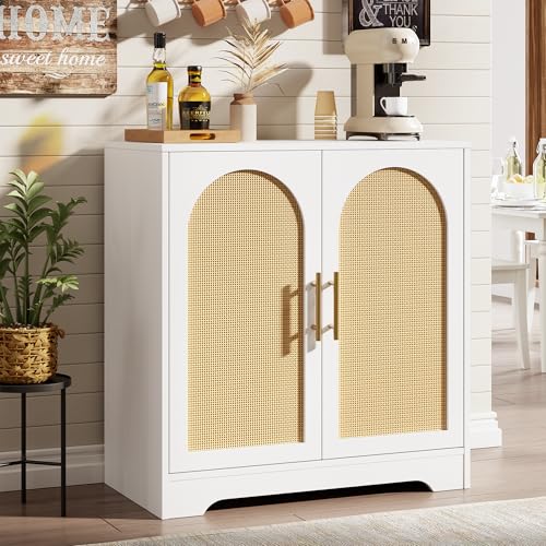 Garvee Buffet en Rotin, Meuble de Rangement Moderne Haut 76 cm avec 4 Portes, Console, Buffet d'appoint pour Salon, Salle à Manger, Entrée