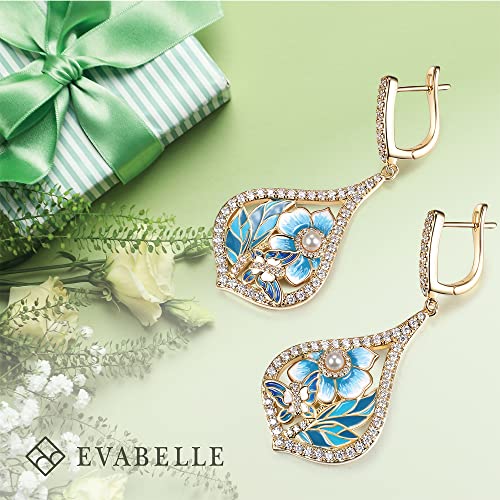 Evabelle Butterfly Earrings Handmade Flower Enamel Pearl Earrings 14K Gold Plated Cubic Zirconia Dragonfly Leaf Vintage Drop Dangle Earrings For Women Trendy For Birthday Mother's Day Christmas Gifts #TOP4