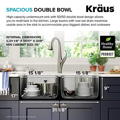 Kraus Dex 33-Inch Undermount 16 Gauge Stainless Steel Double Bowl Kitchen Sink, Ka1Ud33B #TOP4