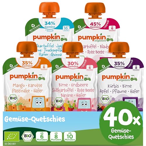 Pumpkin Organics 40er Pack QUERBEET Bio Gemüse-Quetschies - Quetschie ohne Zuckerzusatz¹ - Babynahrung für Babys ab dem 10. Monat - Bestsellerpaket (40x100g)