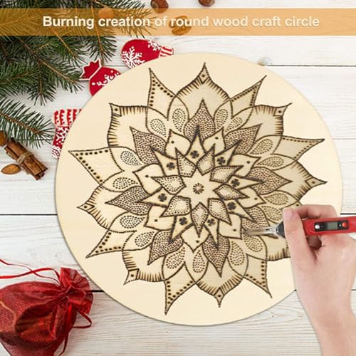 46Pcs Unfinished Blank Wood Slices - Pyrography Wood Blanks, 7Sizes Natural Wooden Pieces Round Square Hearts with Predrilled Hole &5M Twine, Woodcraft Circles for Craft, DIY, Decor Painting, Coasters - Image 2