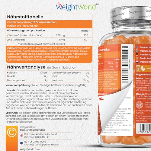 Vitamin C Gummibärchen von WeightWorld mit Zink für die Familie