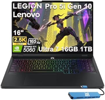 Legion 5 Pro 5i Gen 10 Gaming Laptop (16" 2.5K OLED G-SYNC 165Hz, NVIDIA RTX 5060, Intel Core Ultra 7 255HX, 16GB DDR5, 1TB SSD), 24-Zone RGB Backlit, Wi-Fi 7, IST Hub, 5MP Webcam, Win 11 Home