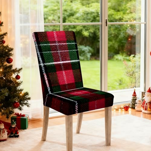 Image of Nuxovilar 4PCS Red Green Plaid Stretch Chair Covers 24x70 Inches