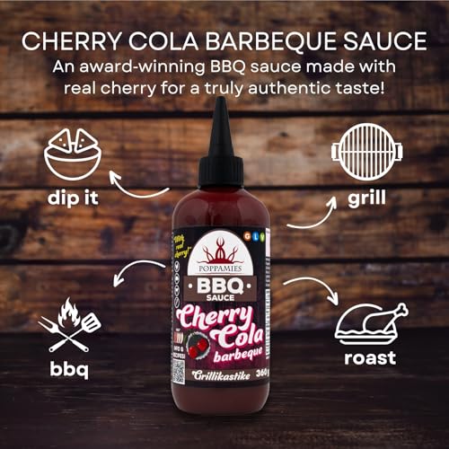 Poppamies BBQ-Sauce Cherry Cola Barbeque – Preisgekrönter süß-säuerlicher Geschmack, perfekt für Rippchen und Burger – Glutenfrei, Vegan – 360 g