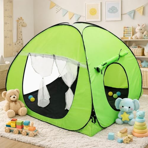 Image of Foldable Play Tent House Big Size l Pop-Up Indoor & Outdoor Playhouse for Girls Boys | Multi Purpose Tent House for Kids Boys 3 to 10 Years with Fun Patterns Easy Setup & Portable (Green)
