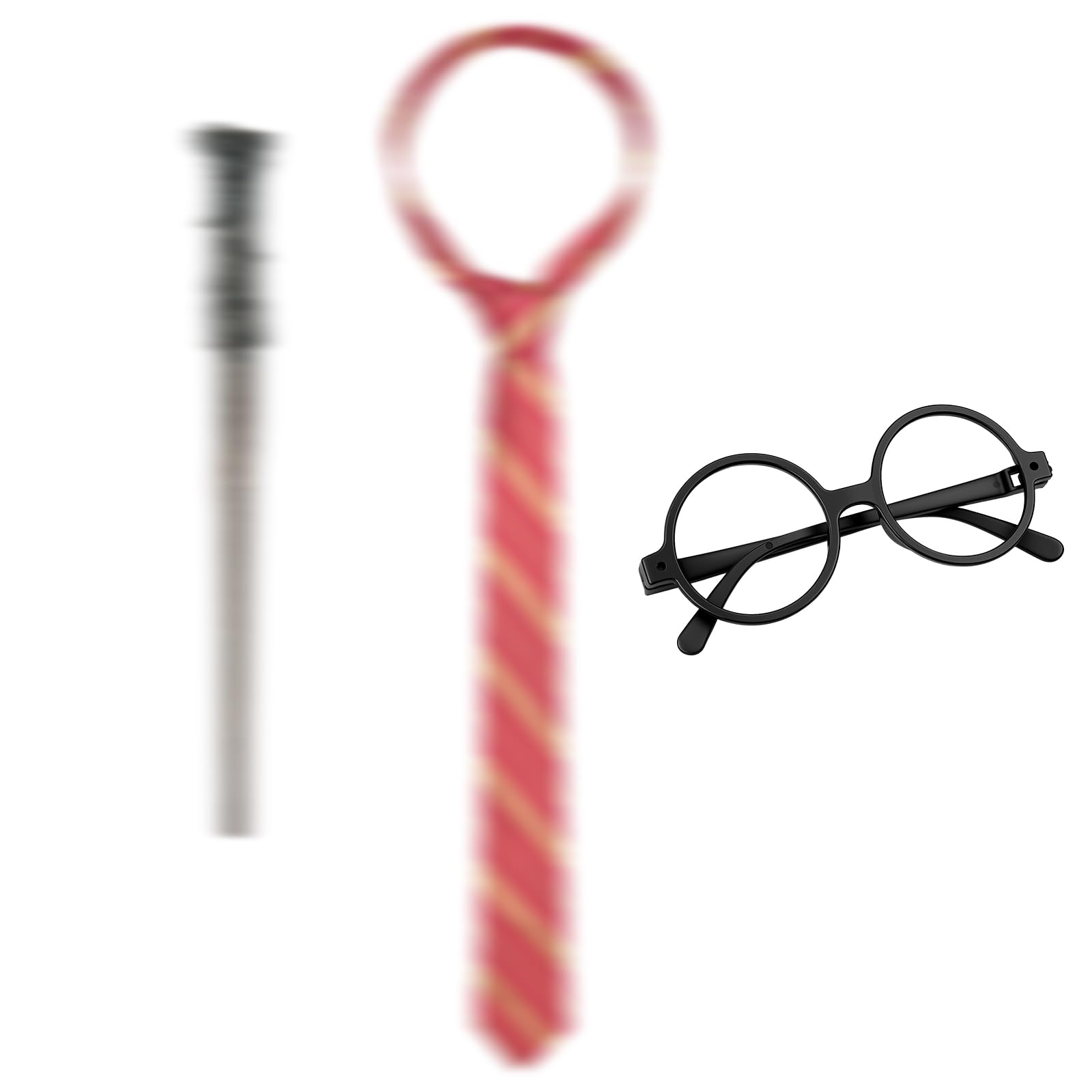 Aomig Wizard Costume Accessories Set Red and Gold Wizard Stripe Tie Glasses Magic Wand, School Uniform Neckties Retro Round Glasses Magic Cane for Halloween Christmas Fancy Dress Costume Accessory โ image 1