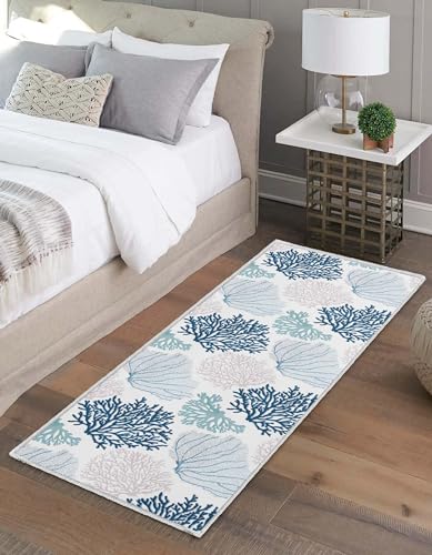 Coastal Runner Rug Beach Hallway Rugs Non-Slip Nautical Coral Machine Washable Rugs Modern Floor Carpet for Kitchen Bathroom Laundry Bedroom Living Room, 2x6 - Image 4