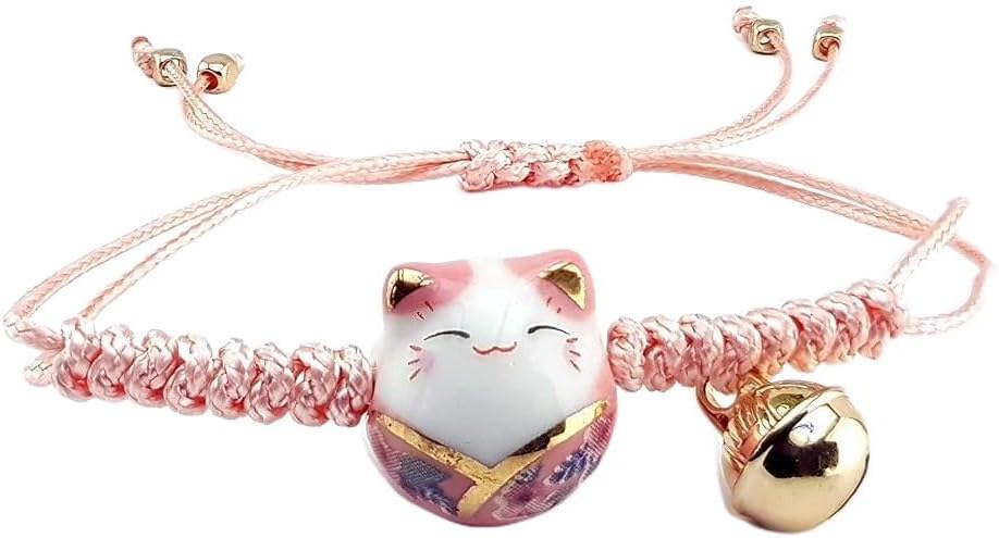 Pink Lucky Cat Maneki Neko Bacelet Adjustable Ceramic Bead Girls Clothing, Shoes and Jewelry