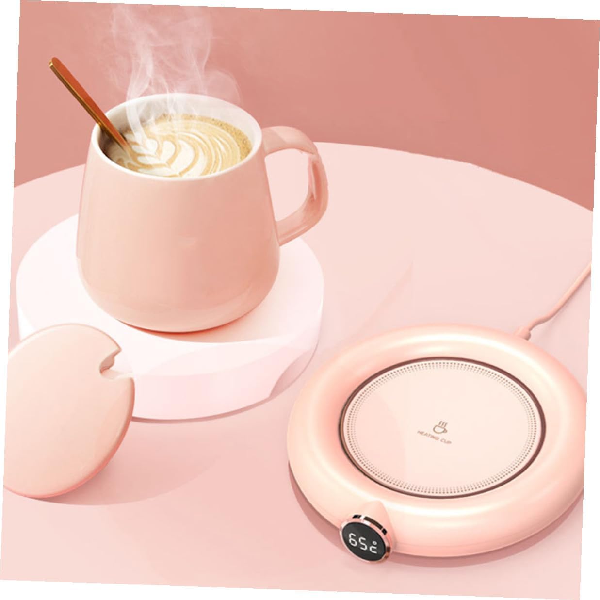 USB Charging Drink Cup Warmer with Temperature Control and Wear-Resistant Mug Heater Coaster for Home and Office Desk Use Pink Thermal Pad for Hot Beverages