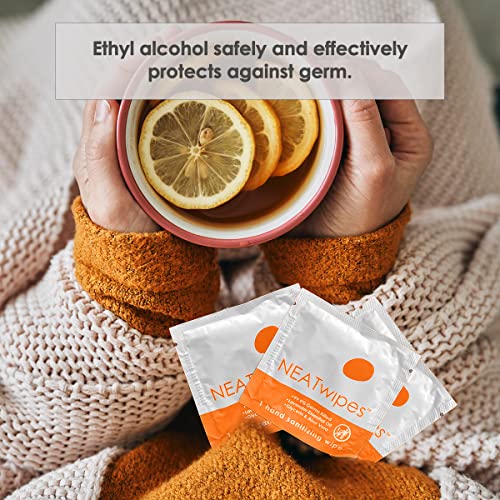 NEATwipes Hand Sanitizing Wipes | Travel Size | Disposable Wet Wipe & Biodegradable | Fresh Citrus Essential Oil | Soothing Aloe Vera | 24 Individually Wrapped Wipes