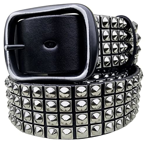 Mens Full Grain Leather Belt Studded Belts for Men Jeans Casual 1 1/2