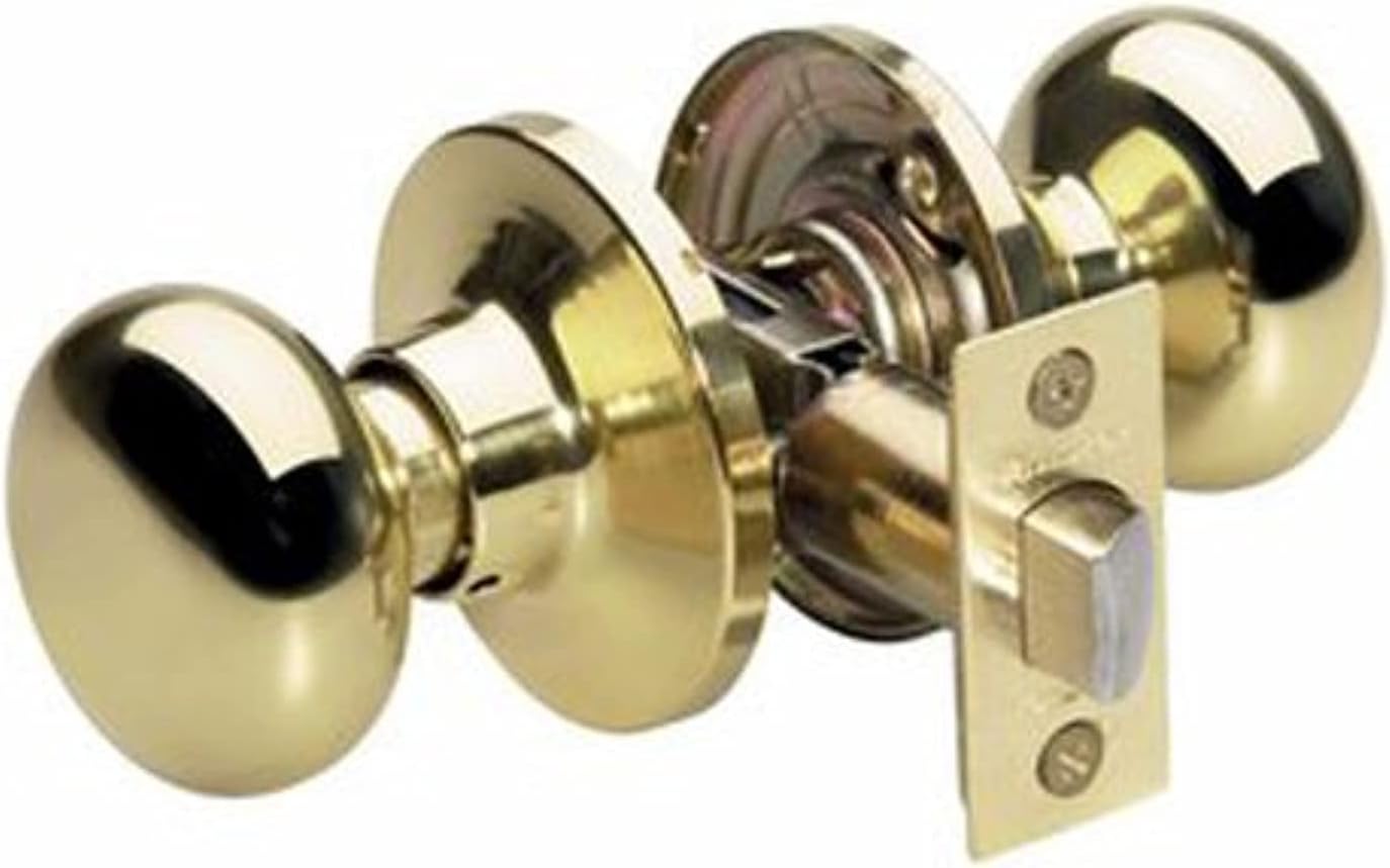 Master Lock BCO0103 Biscuit Door Knob with Lock, Polished Brass