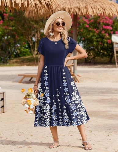Image of Zeagoo Women Summer Midi A Line Dress Short Sleeve Casual Flowy Tiered Beach Long Sundress with Pockets 2026 Vacation Travel