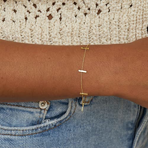 Image of Womens Dainty Gold Chain Bracelet,Simple Layered Chain Bracelets,Beaded Turquoise Bracelet,Charm Crystal Bar,Heart,Karma,Triangle,Pearl Bracelets for Women